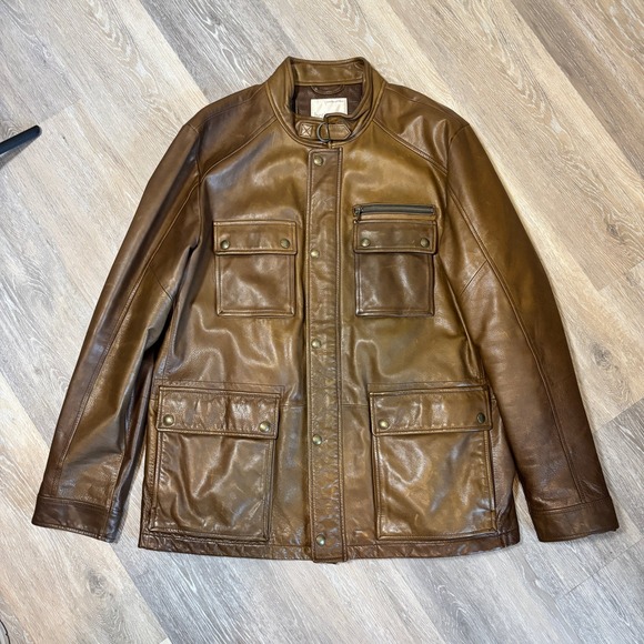 Banana Republic Heritage Mens XL Brown Leather Field Jacket Safari Style Utility - Picture 8 of 16